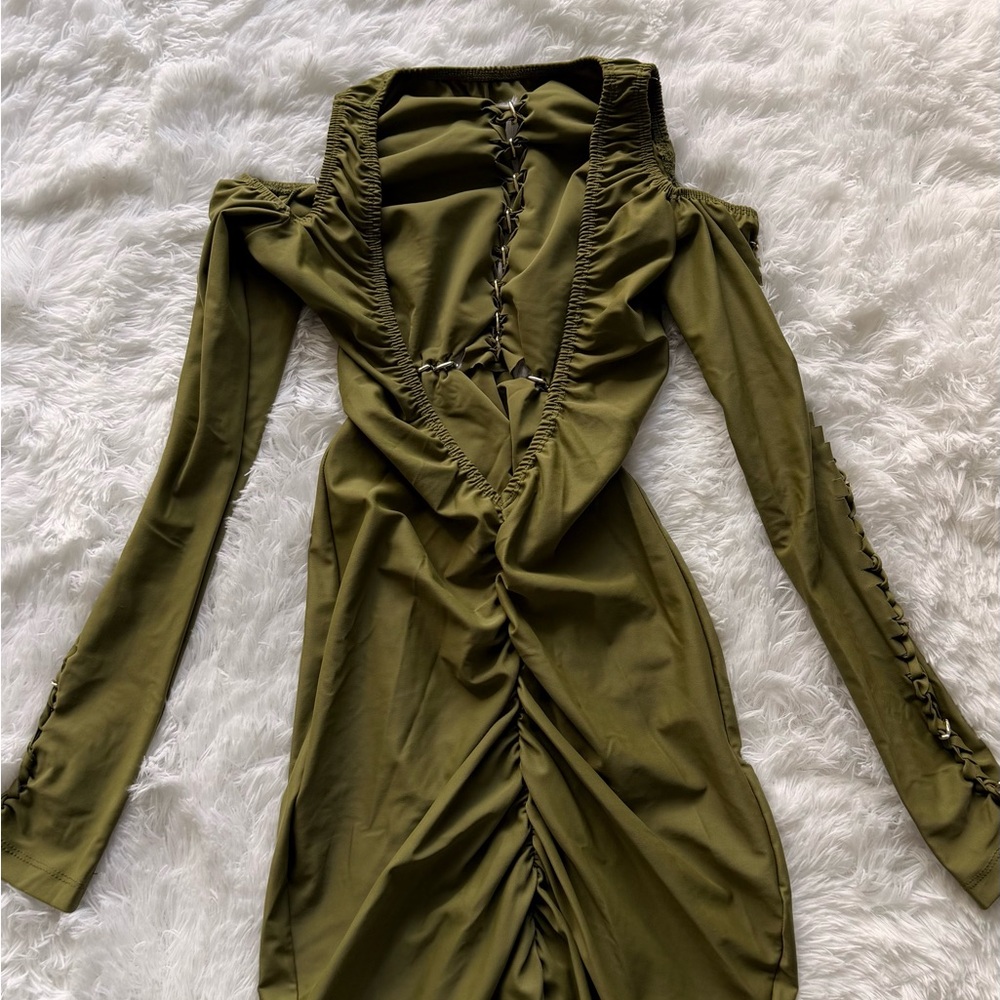 Chic Long Sleeve Olive Dress
